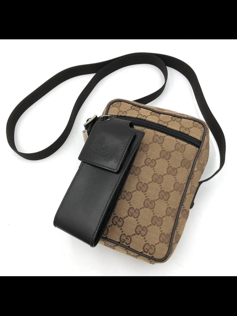 Gucci Brown Monogram Messenger Bag with Black Leather Pouch